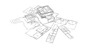 Mimari sanat konseptinde soyut çizgiler, minimum geometrik şekiller. 