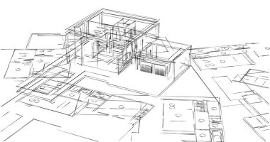 Mimari sanat konseptinde soyut çizgiler, minimum geometrik şekiller. 