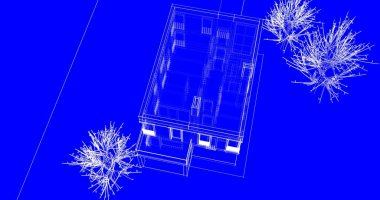 Arkaplanda mimari bina 3d illüstrasyon