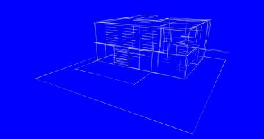 Arkaplanda mimari bina 3d illüstrasyon