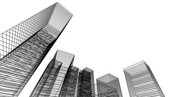 Arkaplanda mimari bina 3d illüstrasyon