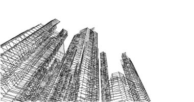 Arkaplanda mimari bina 3d illüstrasyon