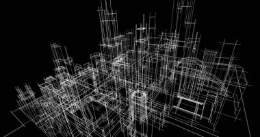 Arkaplanda mimari bina 3d illüstrasyon