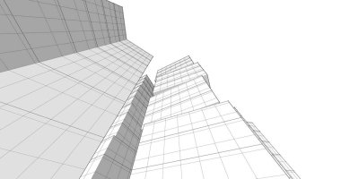 Arkaplanda mimari bina 3d illüstrasyon