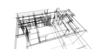 Arkaplanda mimari bina 3d illüstrasyon