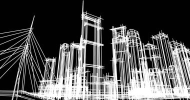 Arkaplanda mimari bina 3d illüstrasyon