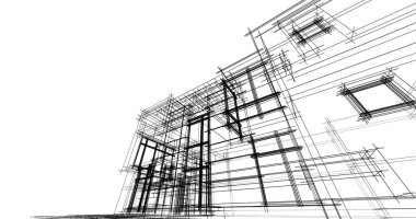 Arkaplanda mimari bina 3d illüstrasyon