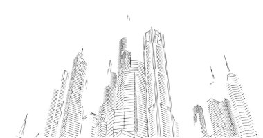 Arkaplanda mimari bina 3d illüstrasyon