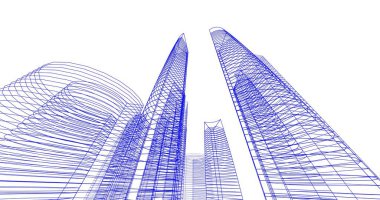 Arkaplanda mimari bina 3d illüstrasyon