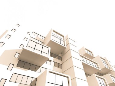 Arkaplanda mimari bina 3d illüstrasyon