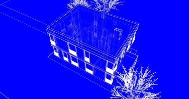 Arkaplanda mimari bina 3d illüstrasyon