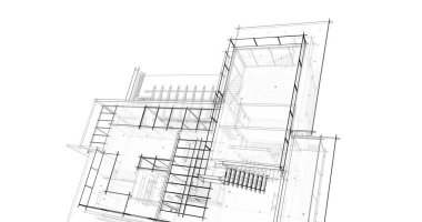 Arkaplanda mimari bina 3d illüstrasyon