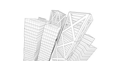 Arkaplanda mimari bina 3d illüstrasyon