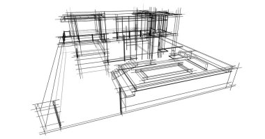 Arkaplanda mimari bina 3d illüstrasyon