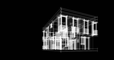 Arkaplanda mimari bina 3d illüstrasyon