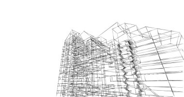 Arkaplanda mimari bina 3d illüstrasyon,