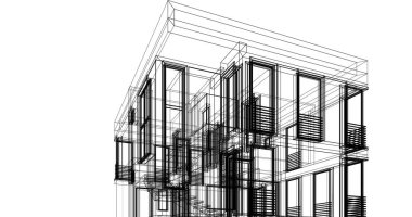 Arkaplanda mimari bina 3d illüstrasyon