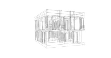 Arkaplanda mimari bina 3d illüstrasyon