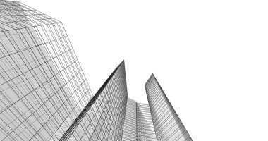 Arkaplanda mimari bina 3d illüstrasyon