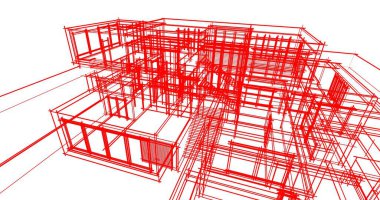 Arkaplanda mimari bina 3d illüstrasyon