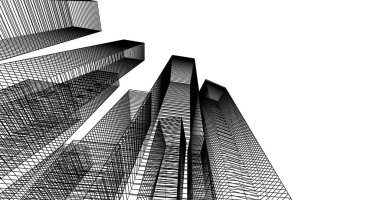 Arkaplanda mimari bina 3d illüstrasyon