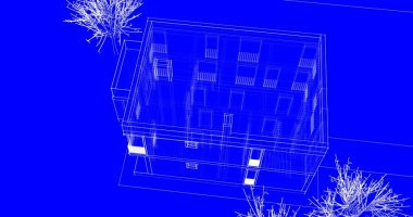 Arkaplanda mimari bina 3d illüstrasyon