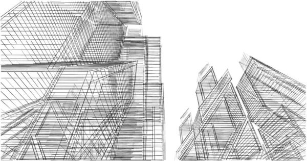 Abstrakcyjne Linie Rysunku Koncepcji Sztuki Architektonicznej Minimalne Kształty Geometryczne — Zdjęcie stockowe