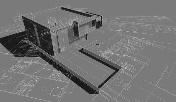 Abstrakcyjne Linie Rysunku Koncepcji Sztuki Architektonicznej Minimalne Kształty Geometryczne — Zdjęcie stockowe