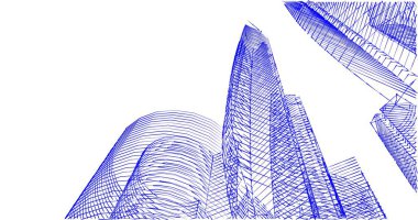 Arkaplanda mimari bina 3d illüstrasyon