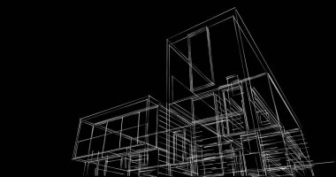Arkaplanda mimari bina 3d illüstrasyon