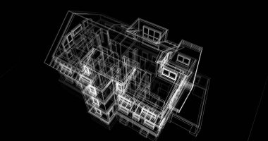 Arkaplanda mimari bina 3d illüstrasyon