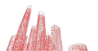 Arkaplanda mimari bina 3d illüstrasyon