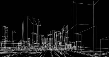 Arkaplanda mimari bina 3d illüstrasyon