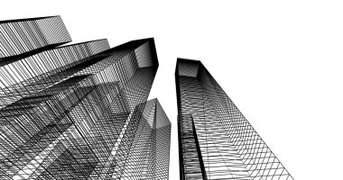 Arkaplanda mimari bina 3d illüstrasyon