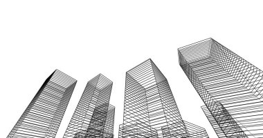 Arkaplanda mimari bina 3d illüstrasyon