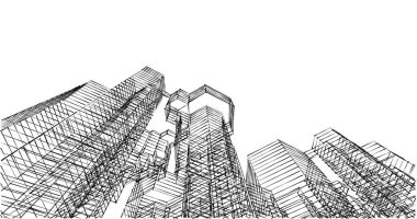 Arkaplanda mimari bina 3d illüstrasyon