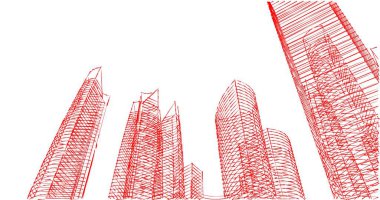 Arkaplanda mimari bina 3d illüstrasyon