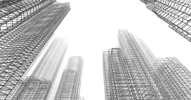 Arkaplanda mimari bina 3d illüstrasyon