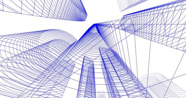 Arkaplanda mimari bina 3d illüstrasyon