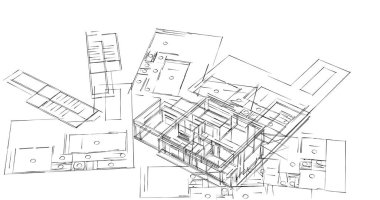 Mimari sanat konseptinde soyut çizgiler, minimum geometrik şekiller. 