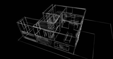 Arkaplanda mimari bina 3d illüstrasyon