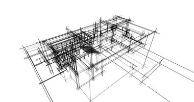 Arkaplanda mimari bina 3d illüstrasyon