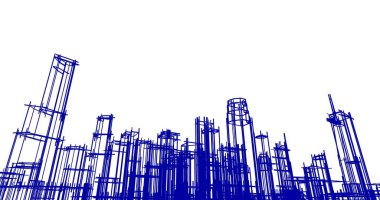 Arkaplanda mimari bina 3d illüstrasyon