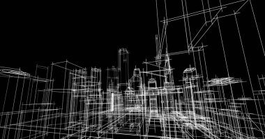 Arkaplanda mimari bina 3d illüstrasyon