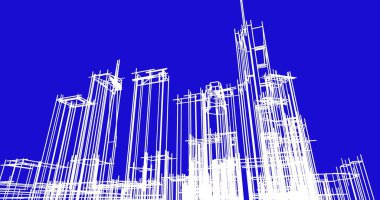 Arkaplanda mimari bina 3d illüstrasyon