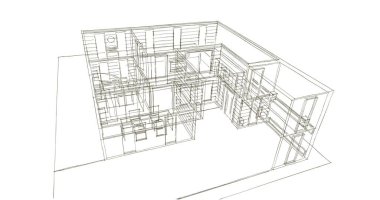 Arkaplanda mimari bina 3d illüstrasyon