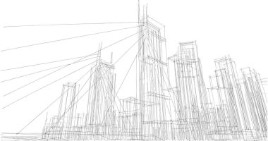 Arkaplanda mimari bina 3d illüstrasyon