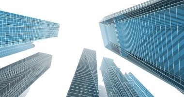 Arkaplanda mimari bina 3d illüstrasyon