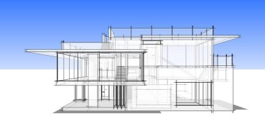 Arkaplanda mimari bina 3d illüstrasyon