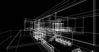 Arkaplanda mimari bina 3d illüstrasyon